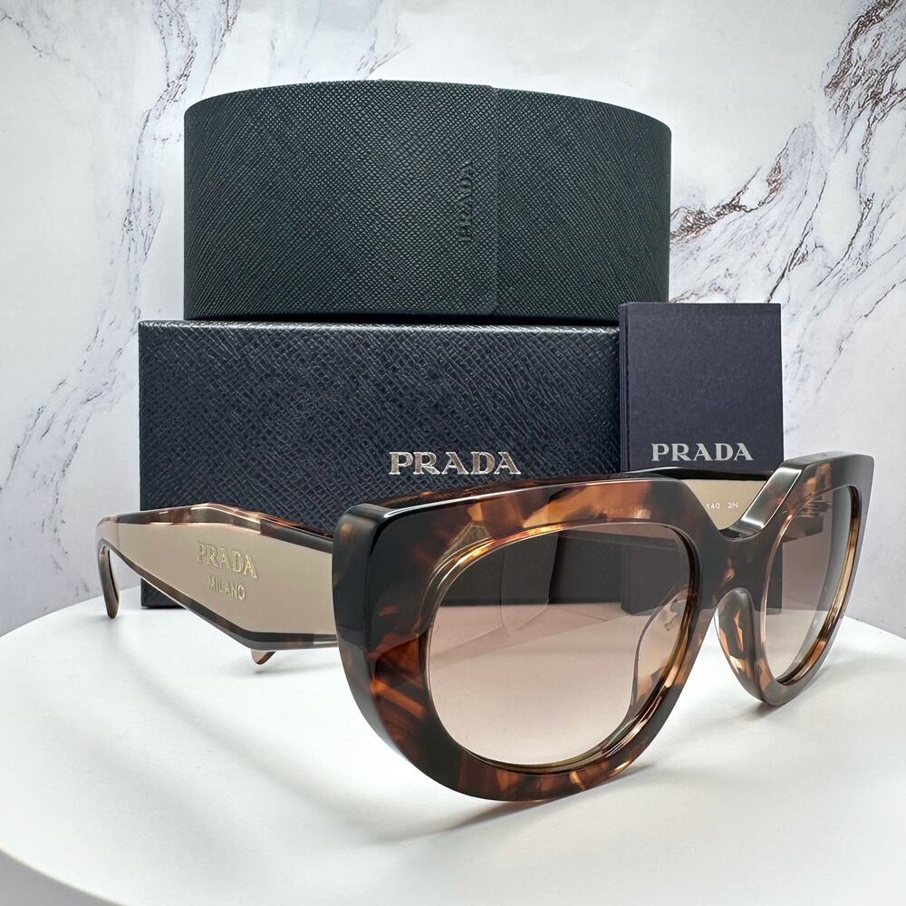 NEW PRADA Sunglasses Brown Tortoise Caramel Gold Symbole Oval Cat Eye Womens